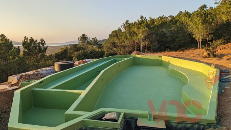 Impermeabilização em Poliureia de piscina natural (biológica) em Arelho, Óbidos